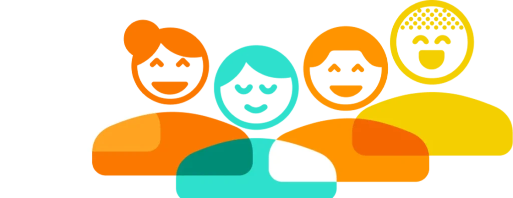 Illustration of happy people together – symbolizes team spirit and collaboration.