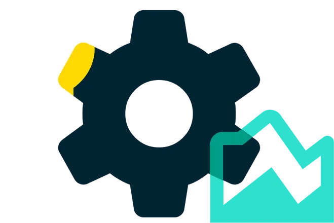 A blue gear-shaped icon with a white light bulb in the top-left corner. To the right of the gear is a turquoise upward-pointing graph. The image symbolizes platform activation and optimization.